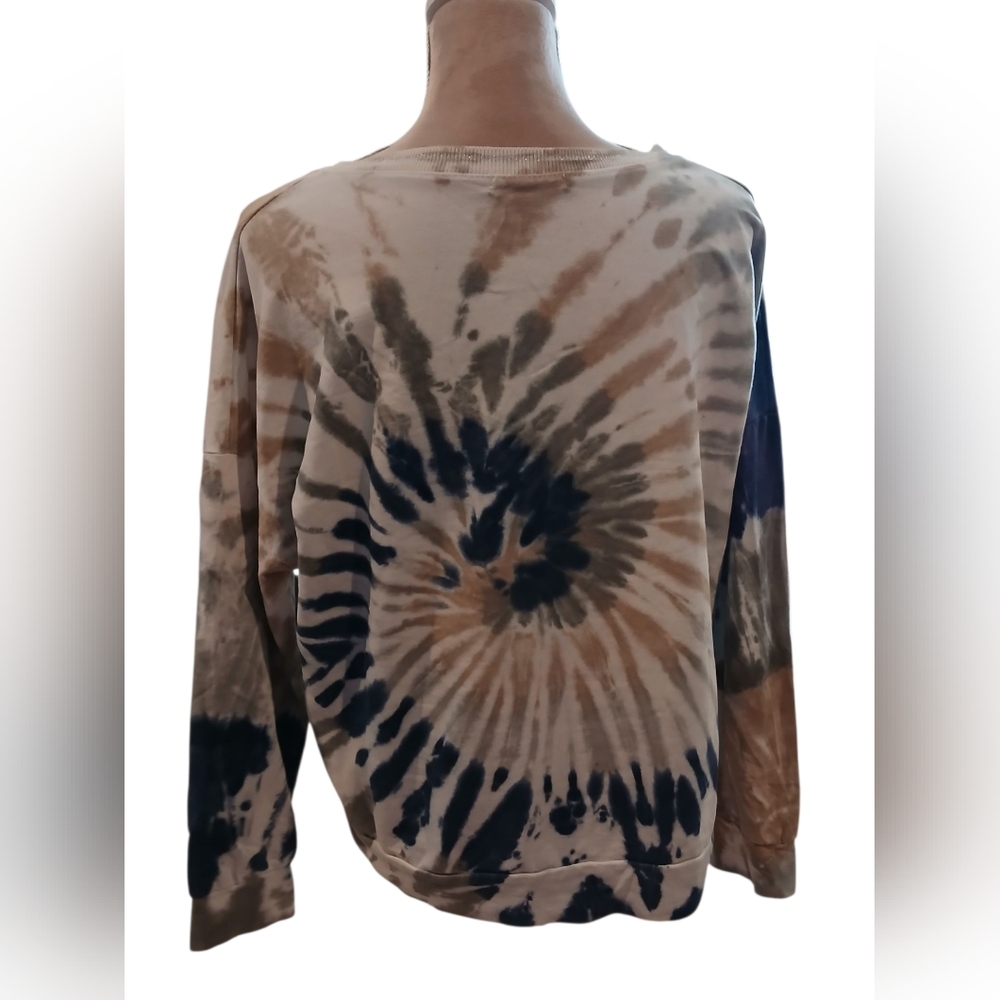 Made In Italy Tie Dye Womans Sweatshirt Large Vneck Blue Beige Indie Hippie - Picture 5 of 8